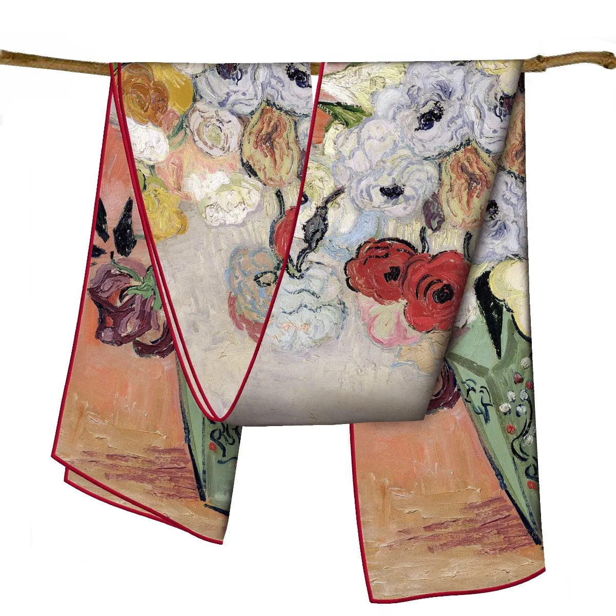 Foulard Femme Imprimé Floral Peinture à l'Huile Long Châle en Satin Style Artistique Enveloppement Léger pour Quotidien Banquet Cadeau