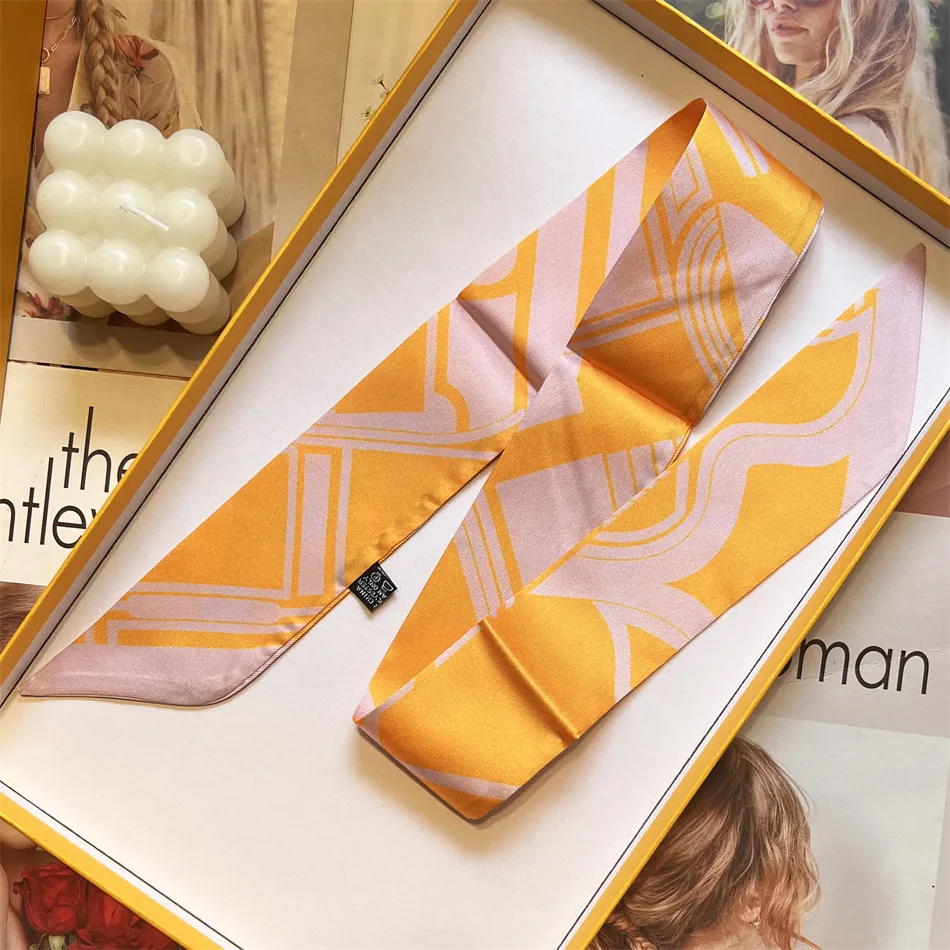 Geometric Pattern Narrow Twilly Scarf Satin Silk Like Skinny Scarf For Women Decorative Bag Ribbon Neck Tie Fashion Accessory