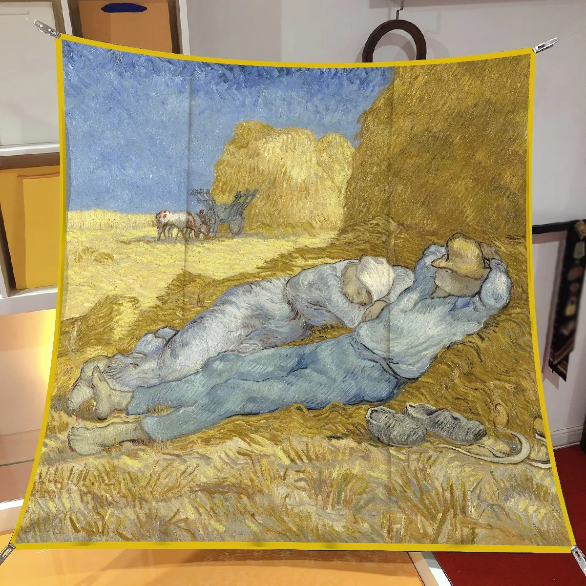 Artistic Oil Painting Print Satin Square Scarf Van Gogh Noon Design Large Shawl Wrap For Women Headscarf Fashion Accessories