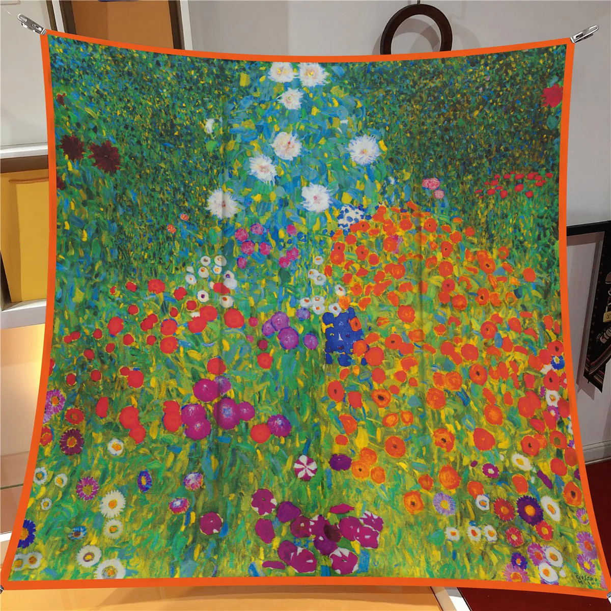 Foulard Quadrato in Satin con Stampa Pittura a Olio Giardino di Klimt Donna Scialle Floreale Artistico di Lusso per Viaggi Quotidiani