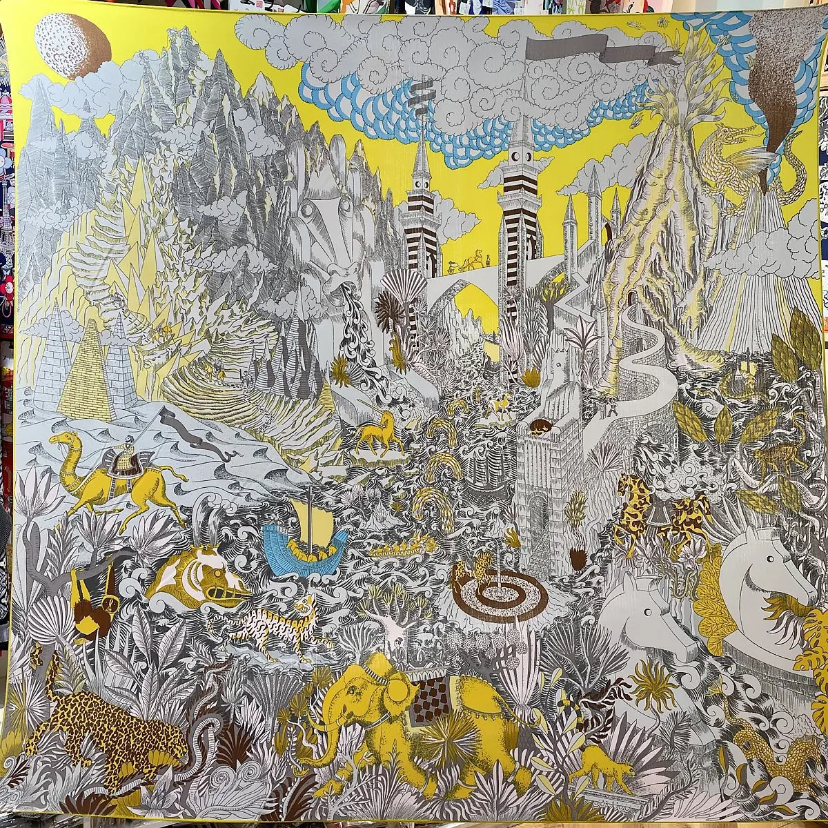 Vintage Mythical Fantasy Illustration Satin Square Scarf For Women Artistic Printed Large Shawl Wrap Neck Kerchief Scarf