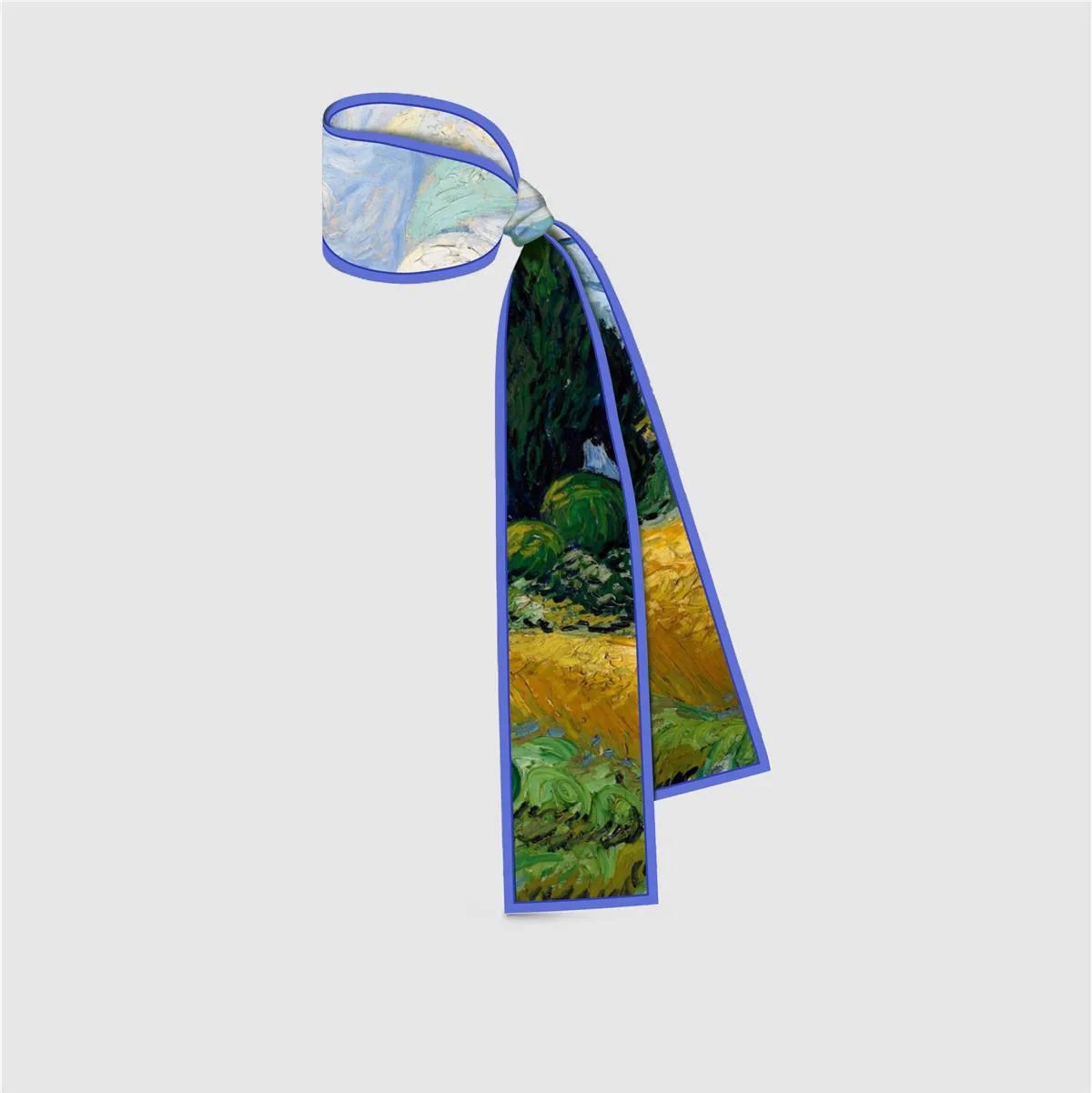 Damen Künstlerische Ölmalerei Satin Schal Schmal Twilly Haarband Impressionist Stil Halstuch Für Taschengriff Wickel Zubehör
