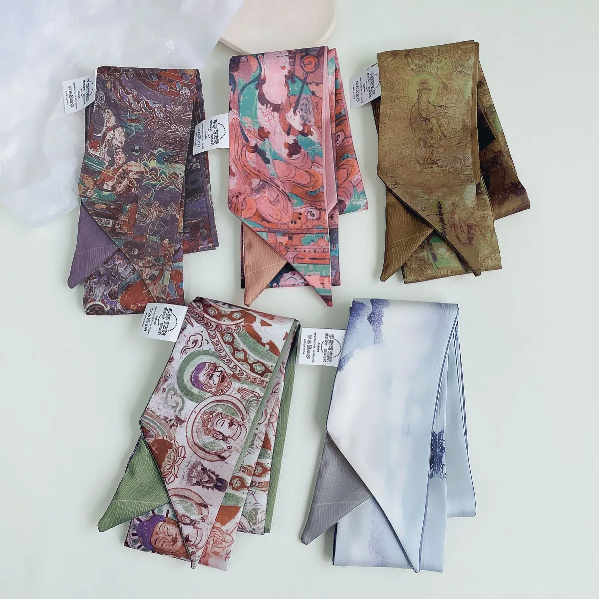 Elegante Satijn Polyester Smalle Twilly Sjaal Voor Vrouwen Bloemen Paisley Calligrafie Gedrukte Haarband Tas Decoratie Lint Lange Sjaal