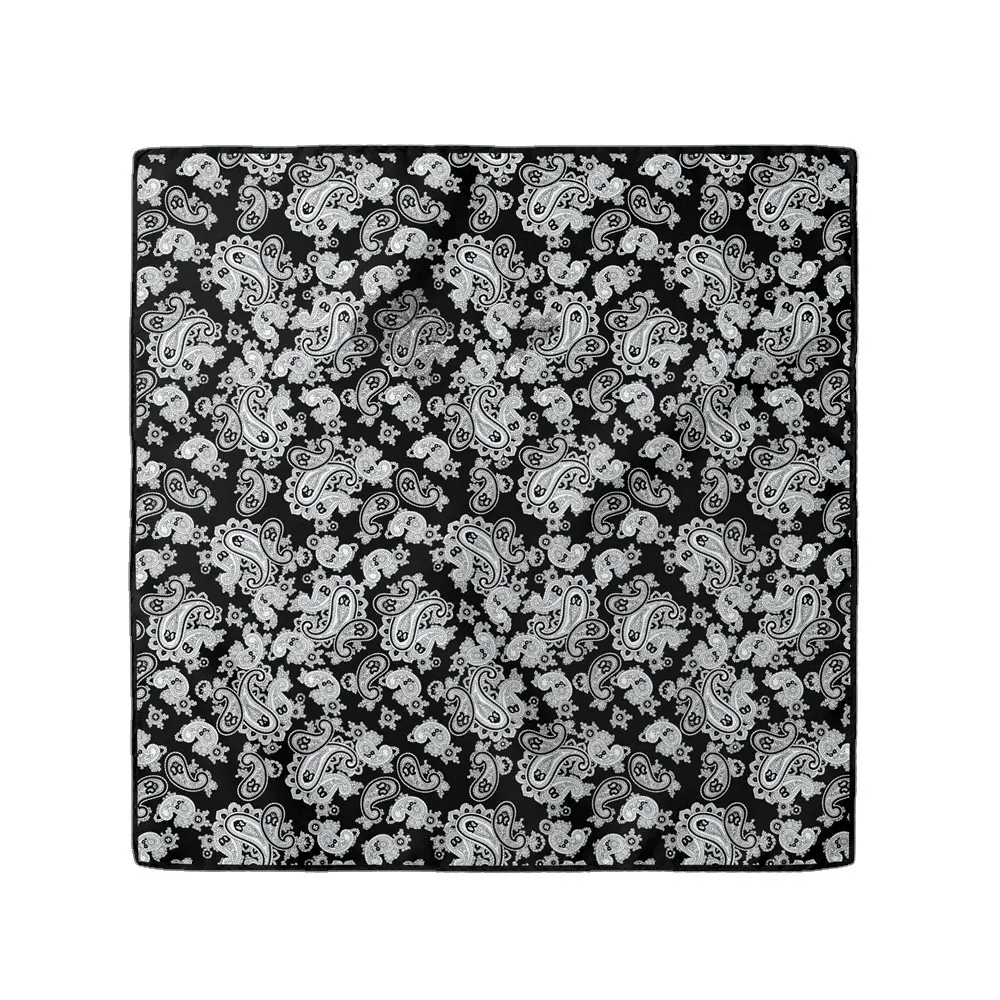 Vintage Paisley Print Satin Square Scarf Black White Neck Scarf Elegant Head Scarf Pocket Square For Women Fashion Accessories