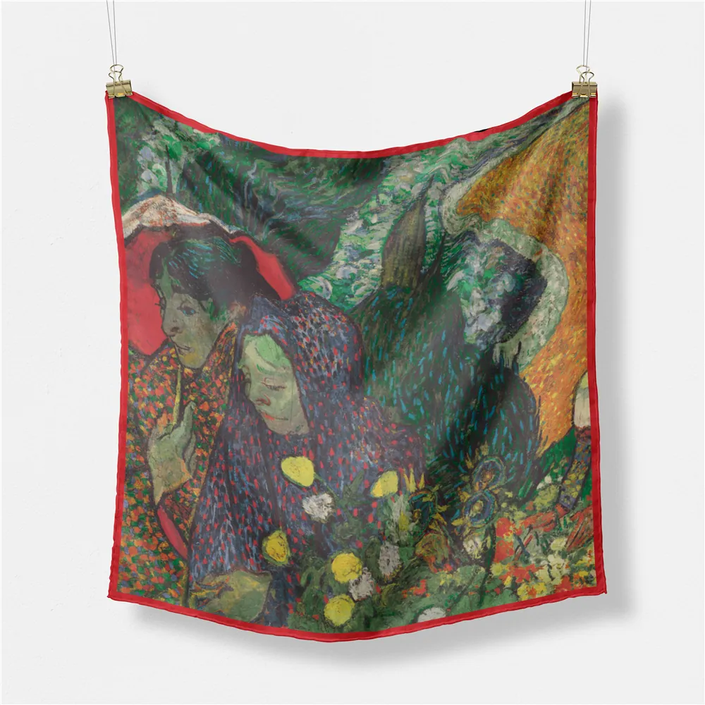 Donna Arte Van Gogh Pittura a Olio Sciarpa Quadrata Raso Seta Sensazione Piccolo Foulard Bandana Fascia Capelli Moda Accessorio