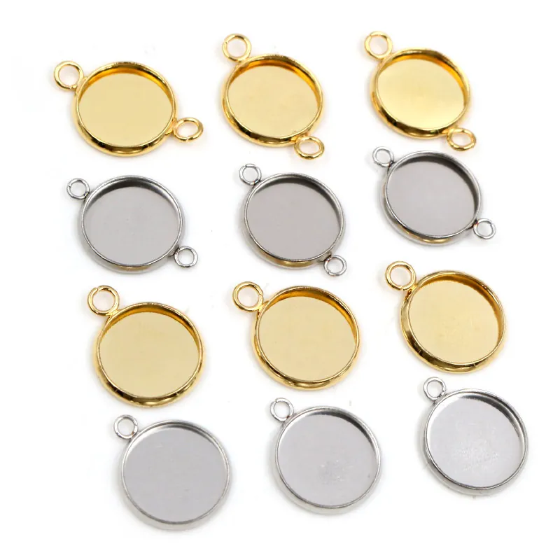 304 Edelstahl Rund Lünette Tablett Anhänger Basis Stecker Für DIY Schmuckherstellung Vintage Stil Gold Silber Schmuck Zubehör