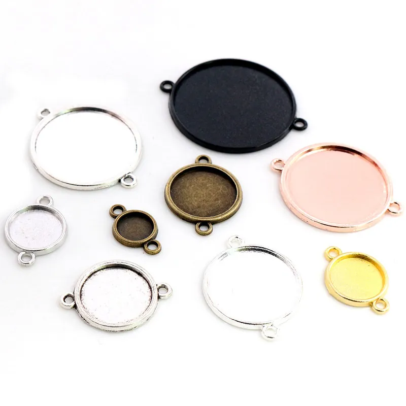 Round Zinc Alloy Pendant Bezel Trays DIY Jewelry Making Double Loop Connector Cabochon Setting Base Handcrafted Supplies