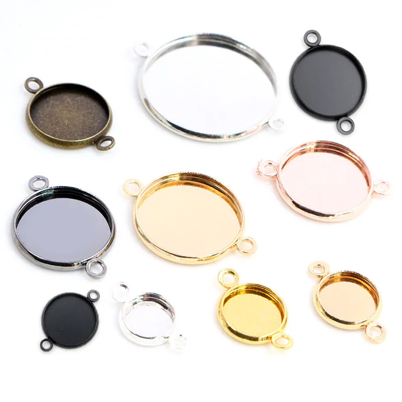 Iron Round Cabochon Setting Tray Double Loop Connector For DIY Bracelet Necklace Making Various Sizes Vintage Jewelry Accessories
