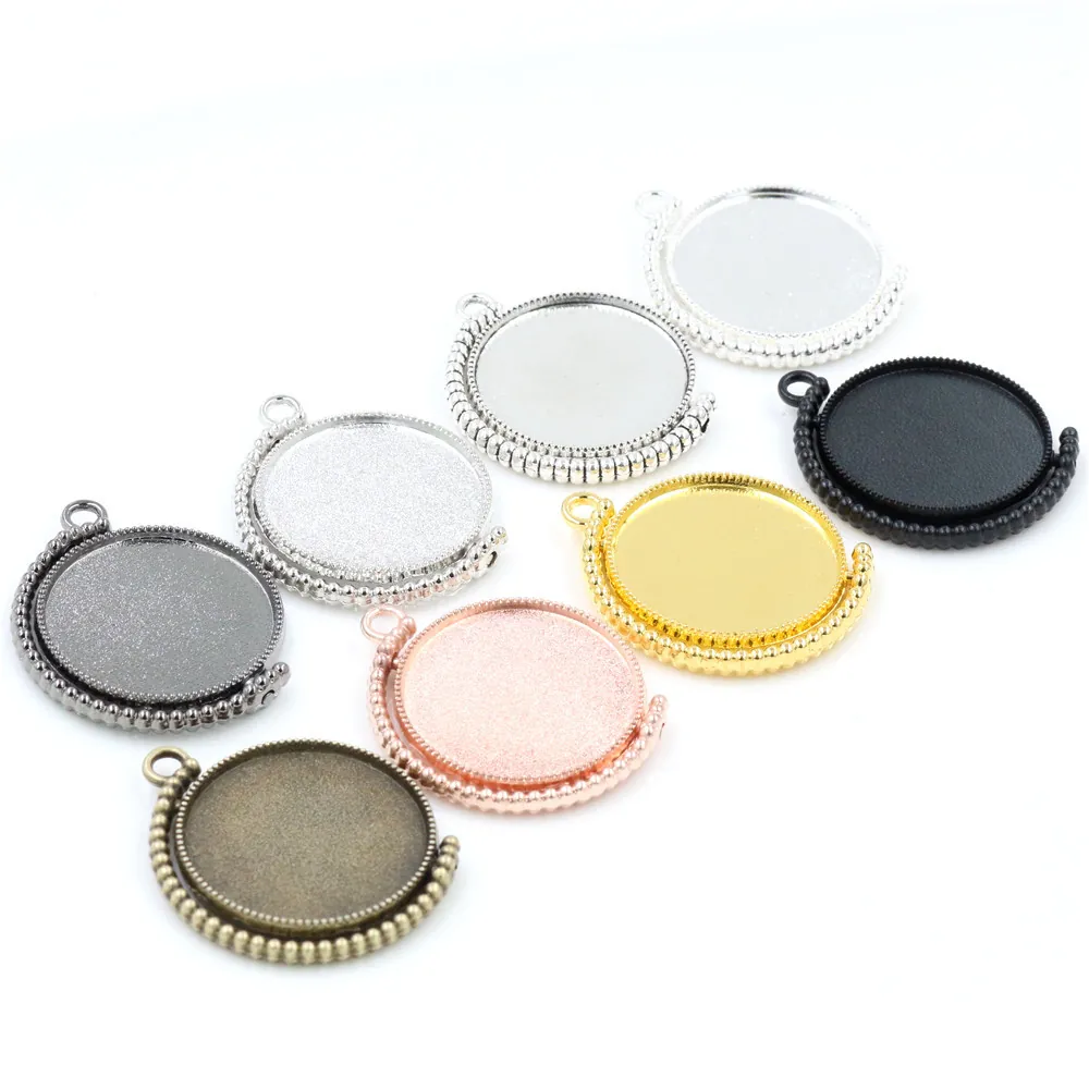Vintage Ronde Roterende Hanger Basis Zinklegering Bezel Trays Met Kralenrand Voor DIY Sieraden Maken Foto Hanger Charms