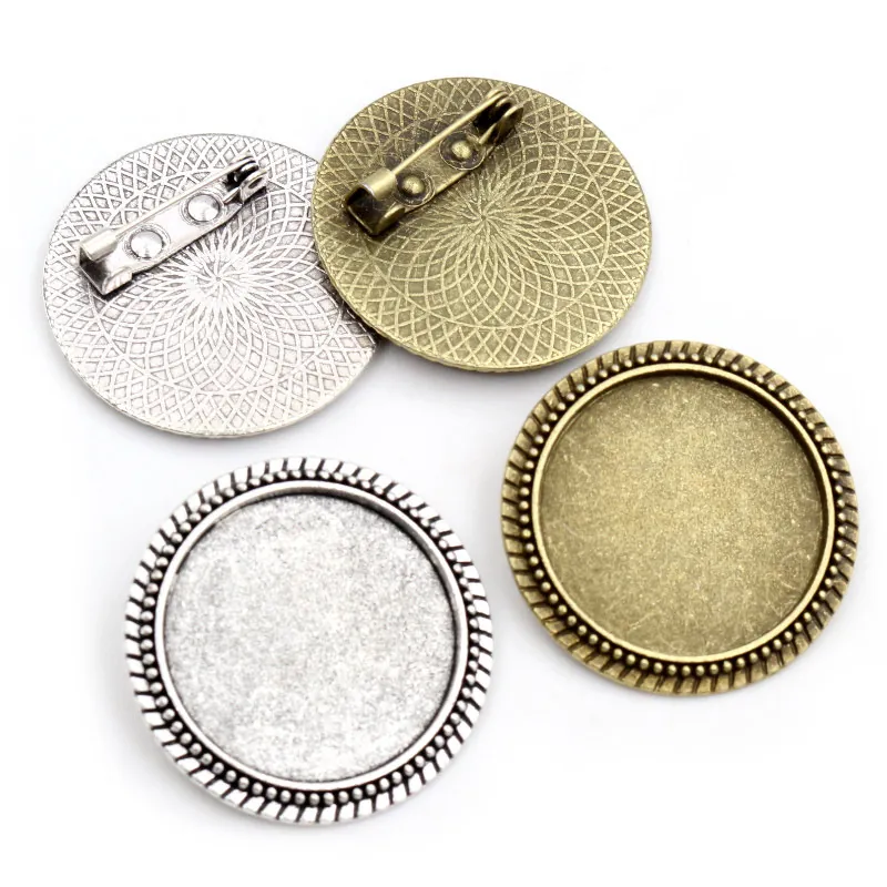 Round Zinc Alloy Brooch Base Setting DIY Jewelry Making Findings Antique Silver Bronze Tray With Safety Pin Craft Parts