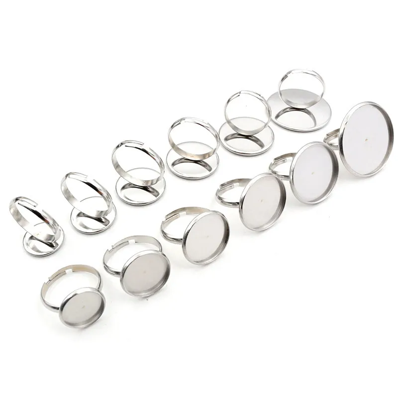 Basi per Anelli Piatti Tondi in Acciaio Inossidabile per Creazione Gioielli Fai da Te Vassoio per Anelli Cabochon Regolabile Accessori Artigianali