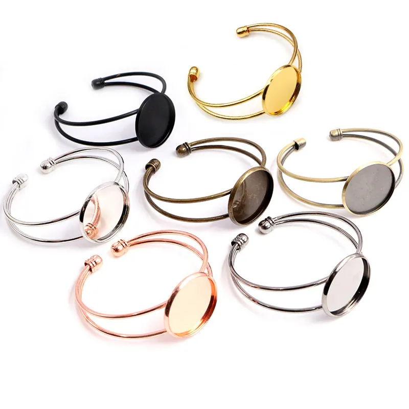 Vintage Copper Open Cuff Bracelet Bezel Settings Round Blank Tray For DIY Jewelry Making Findings Components Crafting Base For Women