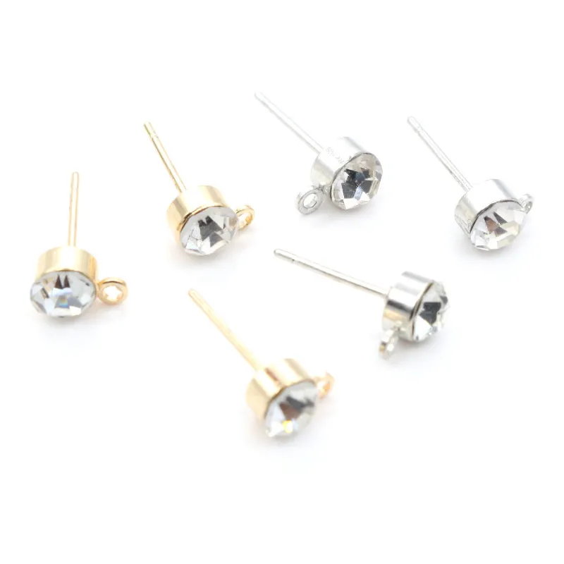 DIY Zinc Alloy Rhinestone Earring Post Bases With Hanging Loop For Jewelry Making Findings KC Gold White K Earring Components
