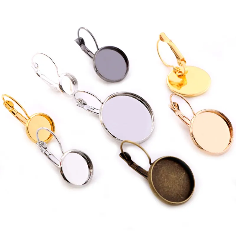 French Style Leverback Earring Hook Components With Round Bezel Settings Tray Base For DIY Jewelry Craft Earring Findings