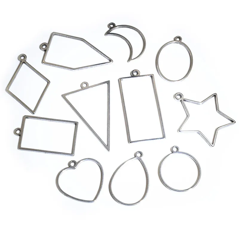 Roestvrij Staal Geometrische Open Bezel Hangers Voor DIY Sieraden Maken Hart Maan Ster Waterdruppel Frame Handgemaakte Bevindingen