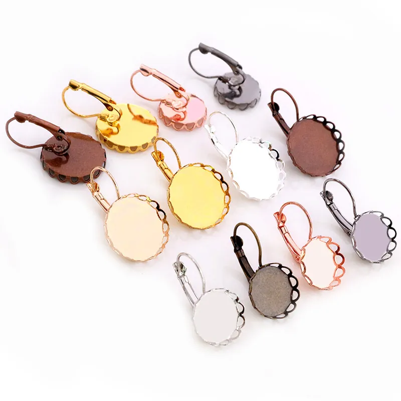 Configuraciones de Pendientes Retro Franceses de Hierro Con Bandejas Vacías de Borde de Encaje Redondo para Suministros de Joyería DIY