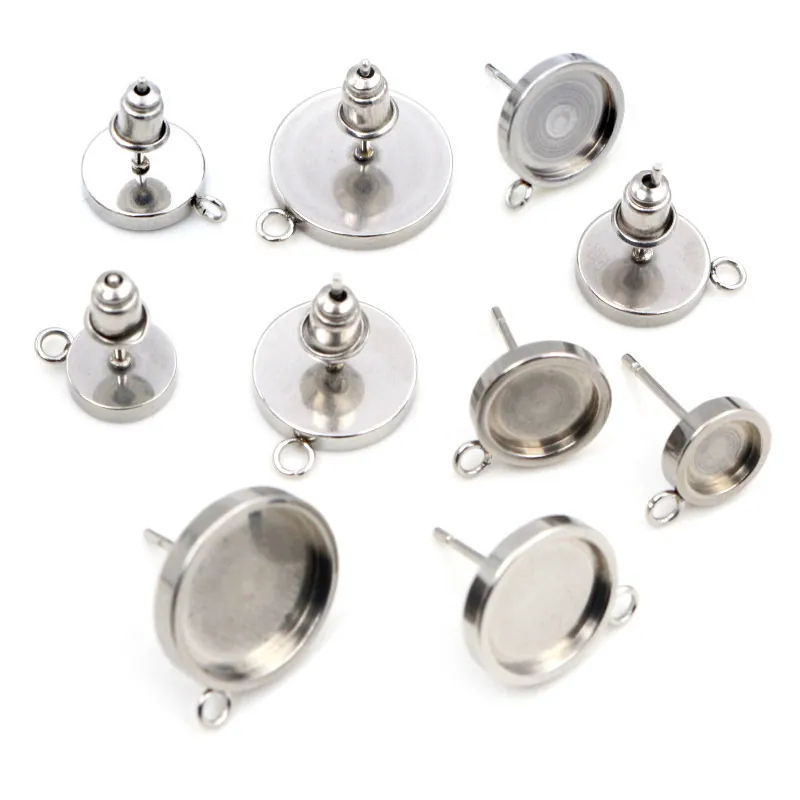 304 Edelstahl Rund Ohrstecker Fassung Mit Hängeschlaufe DIY Ohrring Basis Zubehör Für Schmuckherstellung