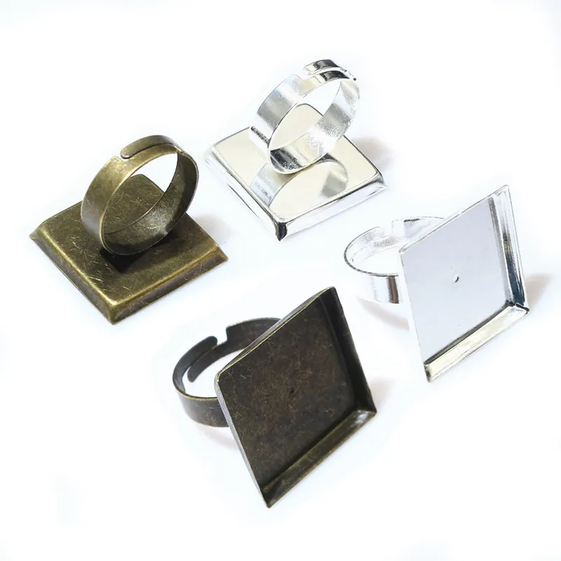 Adjustable Iron Square Ring Base Blanks For DIY Jewelry Making Findings Components Electroplated Vintage Silver Antique Bronze Finger Ring Trays