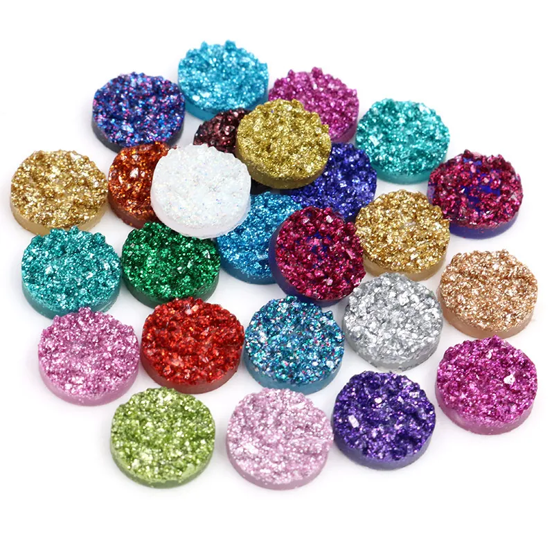 Cabochon in Resina Druzy Tondi con Glitter Fondo Piatto Effetto Pietra per Creazione Gioielli Fai da Te Orecchini Pendenti