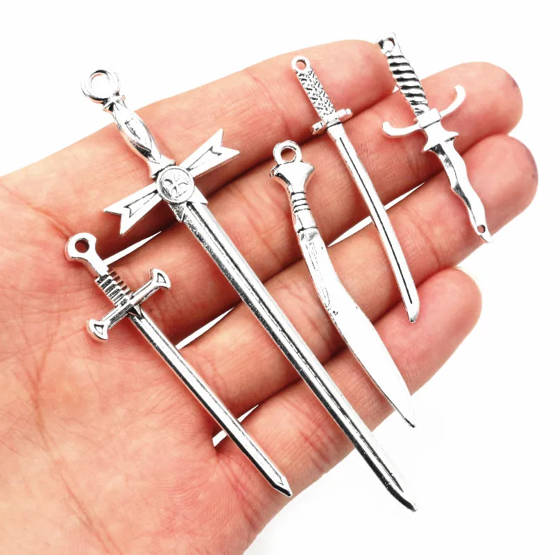 Antik Silber Zinklegierung Schwert Dolch Anhänger Für DIY Schmuckherstellung Gotische Halskette Armband Zubehör