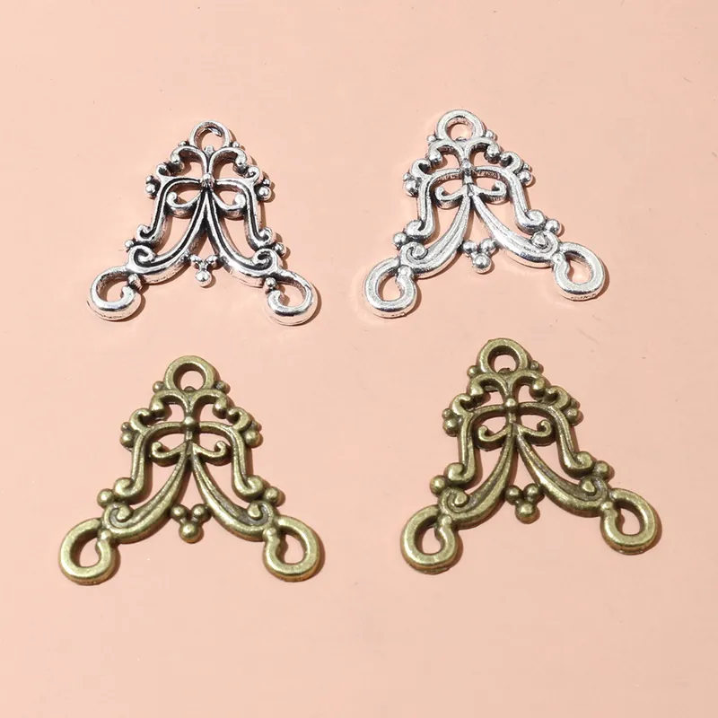 Vintage Zinklegierung Filigranes Blumenmuster Doppelring Anhänger Verbinder Für DIY Halskette Armband Schmuckherstellung