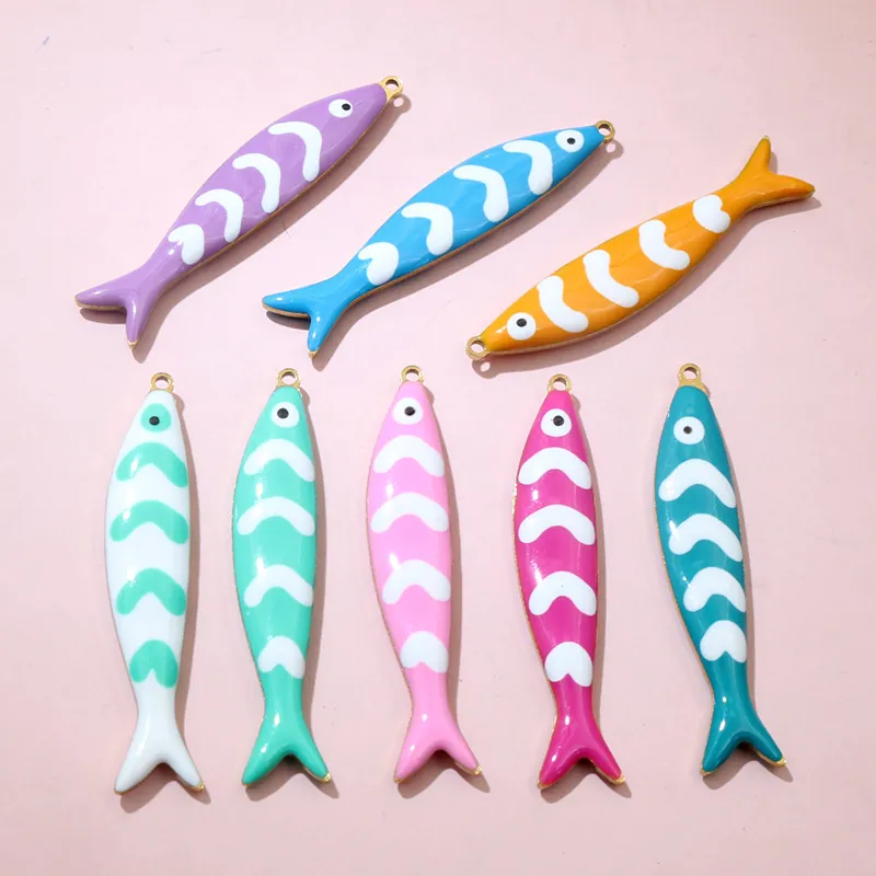 Stainless Steel Gold Plated Enamel Fish Pendant Animal Shape Drip Oil DIY Jewelry Making Handcrafted Craft Supplies