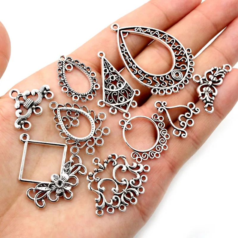 Vintage Zinc Alloy Hollow Floral Jewelry Connectors Antique Silver Multi Hole Pendants For DIY Necklace Bracelet Making Findings