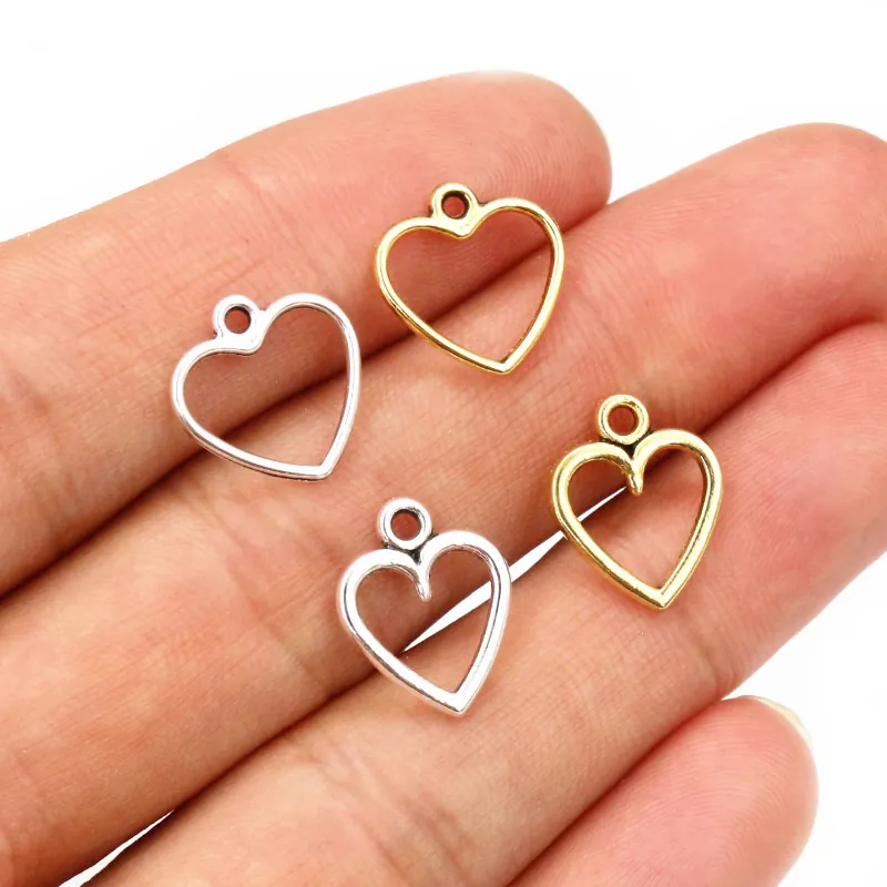Hollow Heart Zinc Alloy Charms For Jewelry Making DIY Antique Gold Silver Pendants For Necklaces Bracelets Accessory