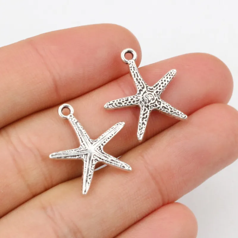 Antique Silver Alloy Sea Star Starfish Pendants DIY Jewelry Making Accessories Charms For Necklaces Bracelets Earrings Crafts