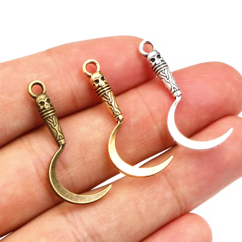 Vintage Zinc Alloy Grim Reaper Scythe Skull Pendant For DIY Jewelry Making Necklace Bracelet Gothic Halloween Accessory
