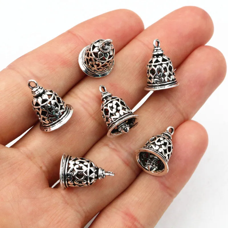 Vintage Brass 3D Hollow Bell Charms Pendants For DIY Jewelry Findings Making Necklace Bracelet Craft Accessories Ancient Silver Bronze