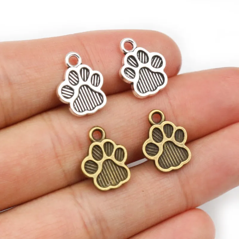 Dijes de Huellas de Patas de Animales de Aleación de Zinc Antiguo para Hacer Joyería Bricolaje Colgantes de Huellas de Gato Perro Accesorios para Pulsera Collar