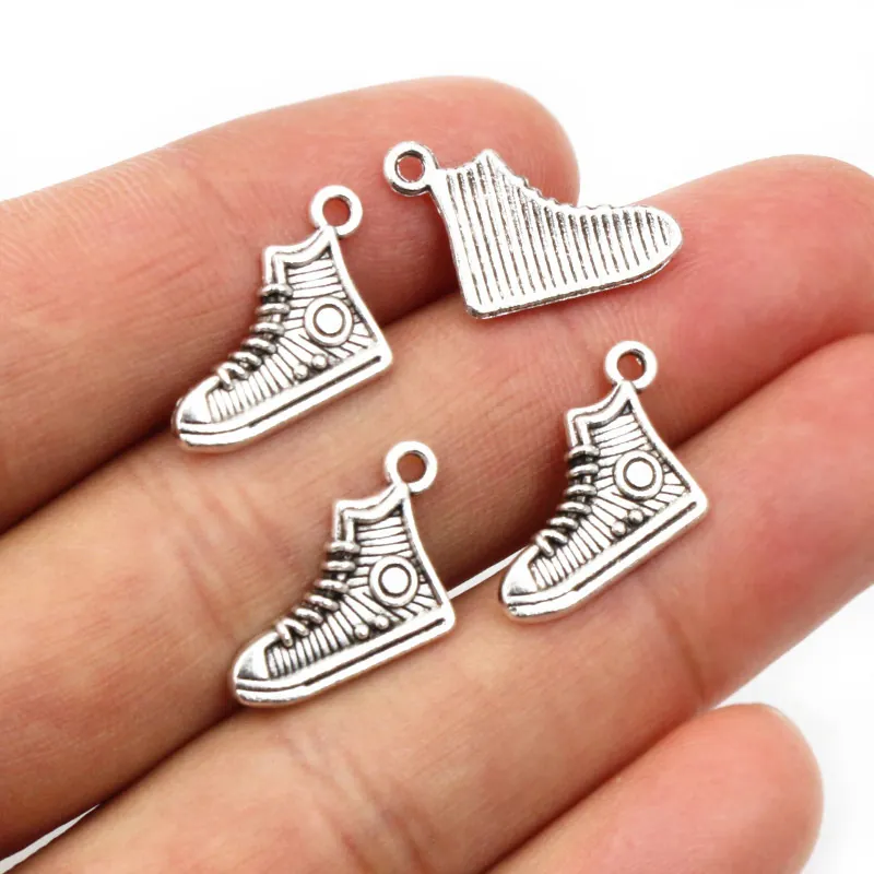 Vintage Argento Antico Lega Di Zinco Sneakers Alte Forma Ciondoli Per Fai Da Te Collana Bracciale Gioielli Accessori