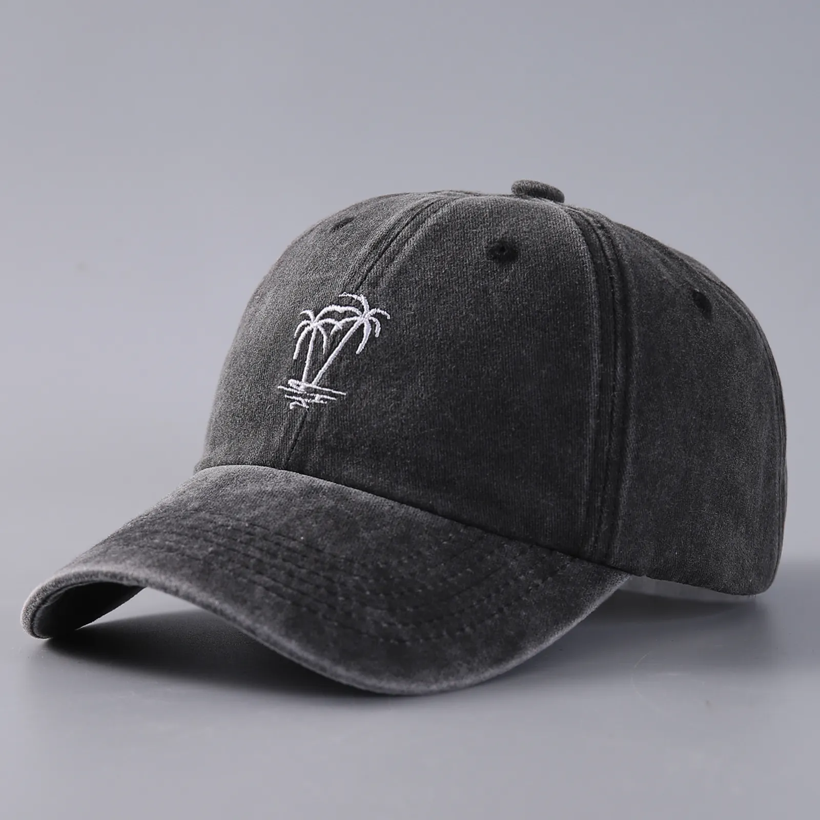 Embroidered Palm Tree Baseball Cap Vintage Washed Cotton Adjustable Sun Hat Distressed Dad Hat For Men Women
