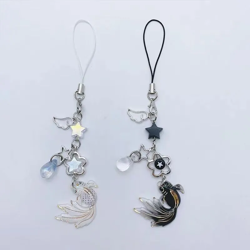 Koi Fish Phone Strap Lucky Alloy Resin Star Flower Bead Pendant Bag Accessory New Chinese Style Ornament