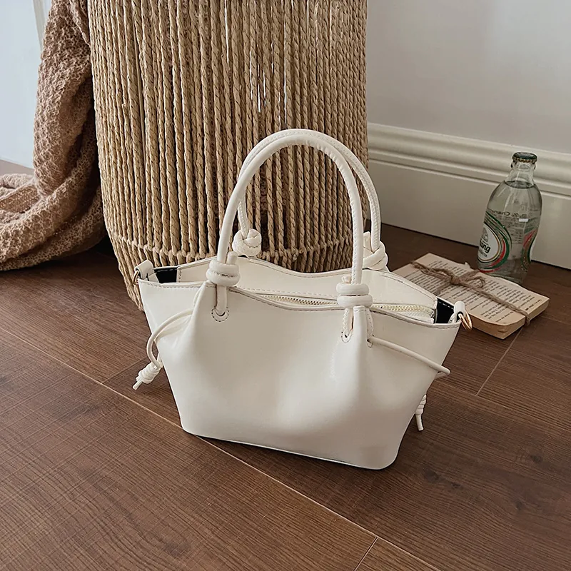 Women's Retro Knotted Handle PU Leather Handbag Elegant Drawstring Tote Bag Versatile Single Shoulder Crossbody Bag