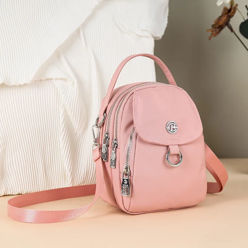 Women's Mini Nylon Crossbody Bag Lightweight Multi-layer Zipper Shoulder Bag For Phone Waterproof Small Square Handbag Casual Street Style