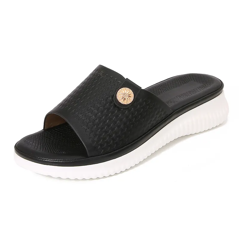 Bohemian Women Slide Sandals Quilted Elastic Band Thick Sole Summer Beach Shoes Metal Solar Flower Decor Casual Slip On Flat Sandals