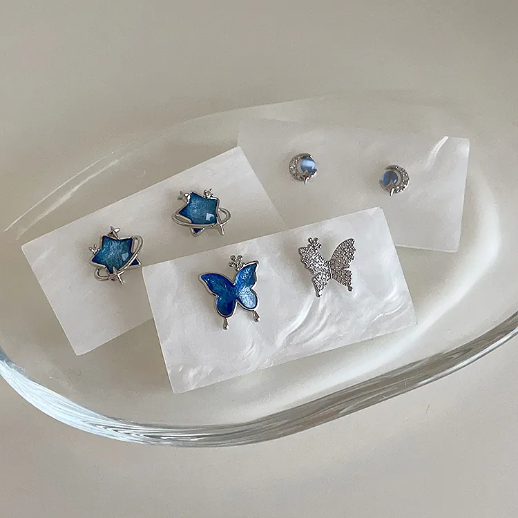 Blue Zircon Star Butterfly Planet Stud Earrings With 925 Sterling Silver Earring Post Korean Minimalist Women Jewelry