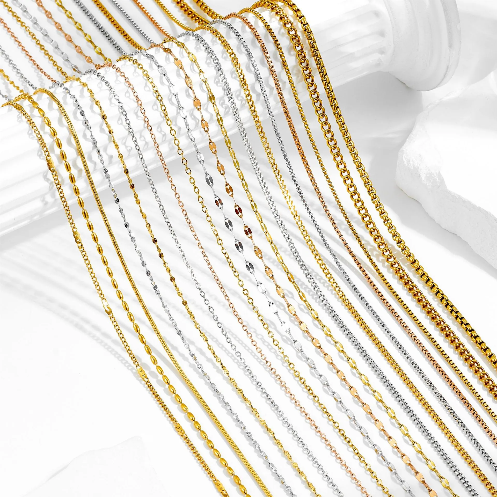 Stainless Steel Chain Necklace For Women Men DIY Jewelry Making Cable Box Snake Lip Rice Bead Floral Chain Gold Silver Rose Gold Plated Minimalist Neckline Accessory