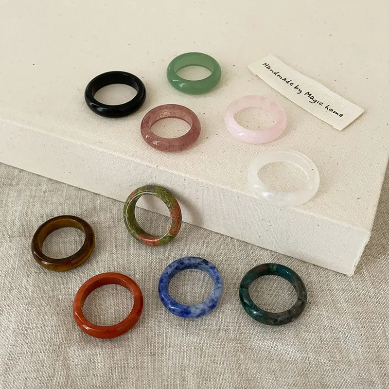 Natural Stone Crystal Finger Rings Handmade Minimalist Polished Gemstone Texture Bohemian Jewelry Accessories For Women Elegant Daily Decoration