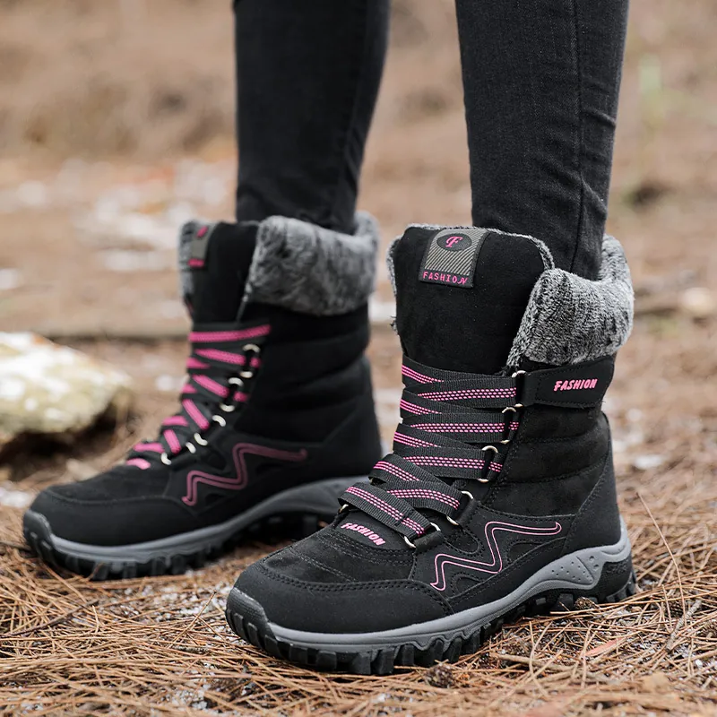 Dames Sneeuwlaarzen Winter Nepbont Gevoerd Warm High Top Antislip Waterdicht Casual Outdoor Laarzen Veterschoenen