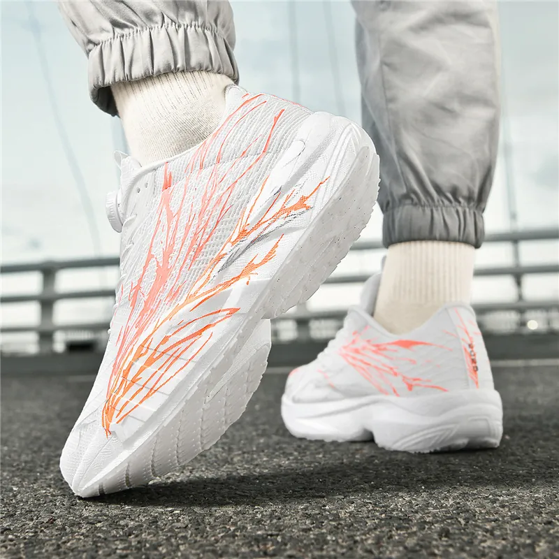 Men Women Running Shoes Breathable Mesh Sport Sneakers With Rotary Buckle Lightweight Cushioned Athletic Training Shoes