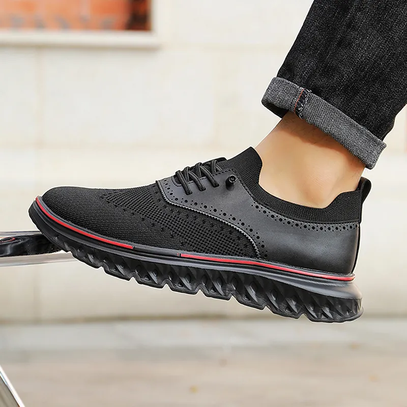 Men's Casual Shoes Brogue Lightweight Breathable Loafers Knitted Mesh Synthetic Leather EVA Sole Urban Fashion Walking Sneakers