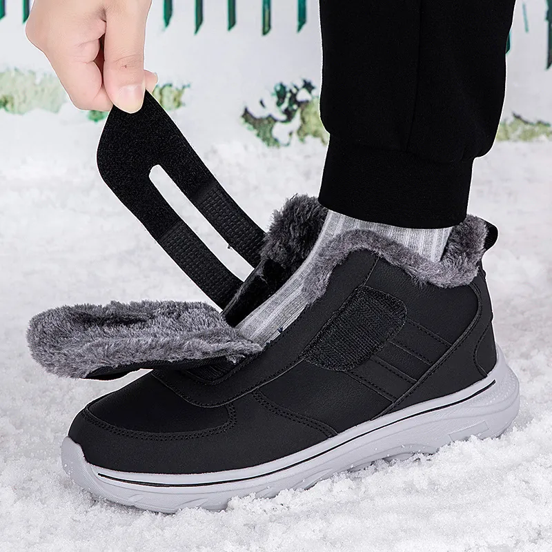 Botas de Nieve Cálidas de Invierno para Hombre Mujer Forro de Felpa Impermeables Antideslizantes Velcro Zapatos para Caminar Ancianos