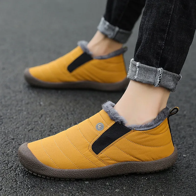 Bottes de Neige d'Hiver Imperméables pour Hommes Femmes Doublure en Peluche Chaude Chaussures en Coton Antidérapantes Bottines Casual Matelassées