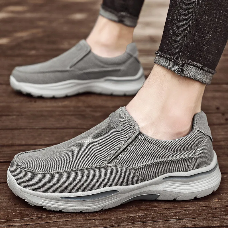 Mocassins Décontractés en Toile pour Hommes Sans Lacets Respirant Léger Doublure en Maille Semelle en EVA Chaussures de Marche