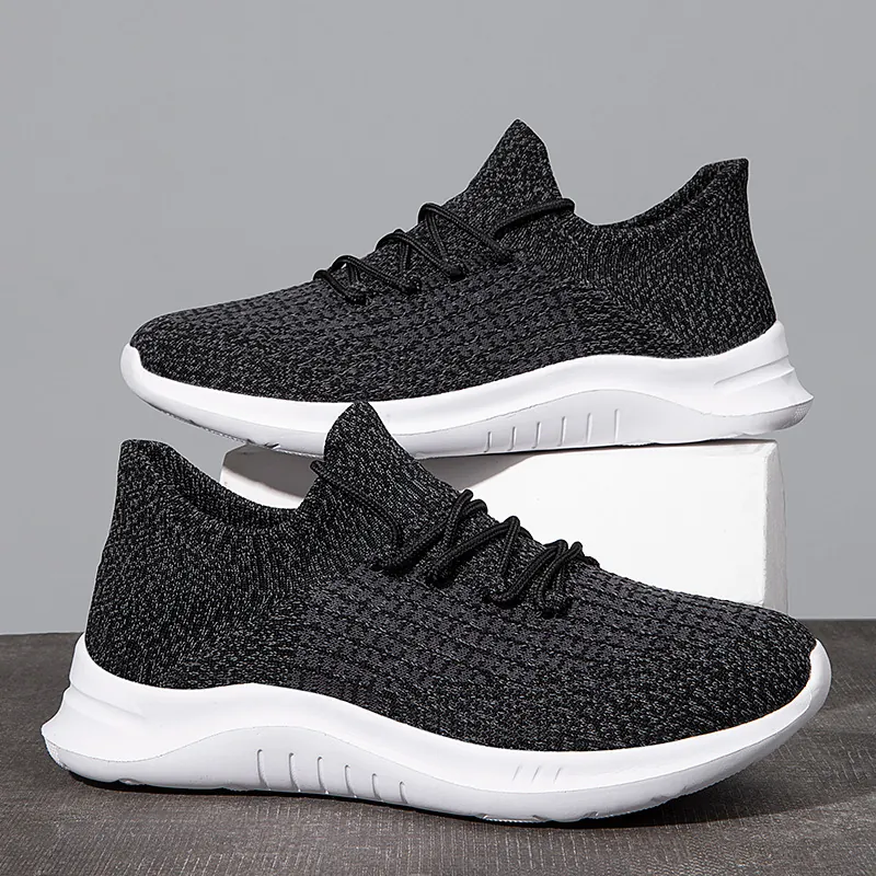 Men's Breathable Mesh Running Shoes Lightweight Soft Sole Flying Knit Casual Sneakers For Walking Jogging Athletic Footwear