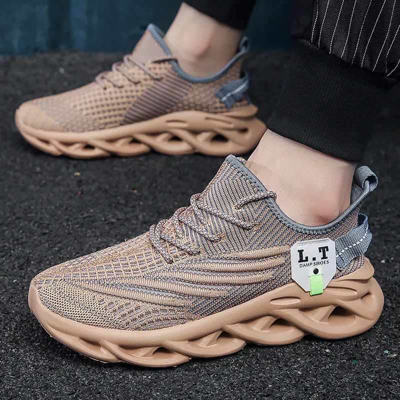 Men Fashion Microfiber Sneakers Breathable Mesh Running Shoes Casual Walking Shoes With Twist Hollow Shock-Absorbing Sole Autumn