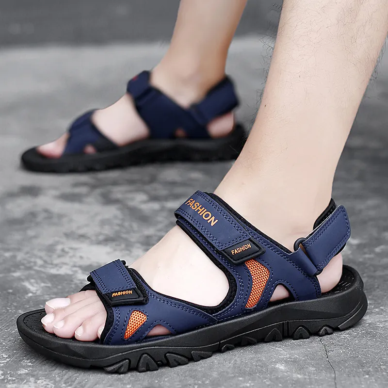 Men's Outdoor Casual Beach Sandals Breathable Non-slip Soft Sole Roman Shoes With Adjustable Velcro Straps Fashion Summer Sport Sandals